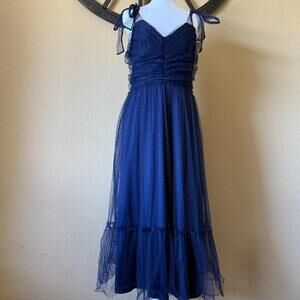 LULUS Navy Mesh Dress Swiss Dot Adjustable Tie Strap Sz Large